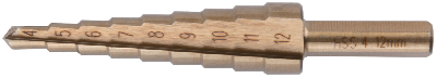 Сверло ступенчатое HSS Co5% (Р6М5К5) по металлу, 9 ступеней, 4-12 мм