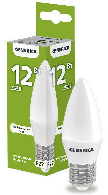 Лампа светодиодная C35 свеча 12Вт 230В 4000К E27 GENERICA