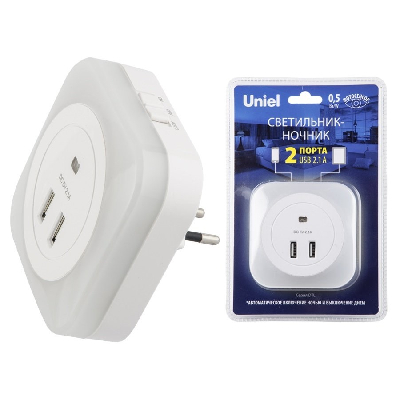 Светильник ночник с фотосенсором (день-ночь) DTL-321 2USB Белый ТМ