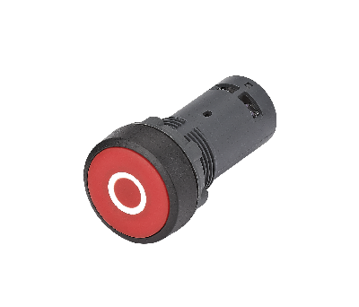 Кнопка моноблочная 22мм красная с возвратом, с маркировкой O, пластик, 1НО+1НЗ, IP65 SB7