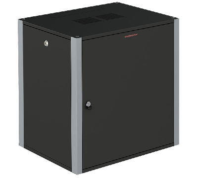 Шкаф телекоммуникационный настенный 19' 12U дверь металл IP20. 600x450x585mm(ШхГхВ) цвет черный(RAL 9004/RAL7000)