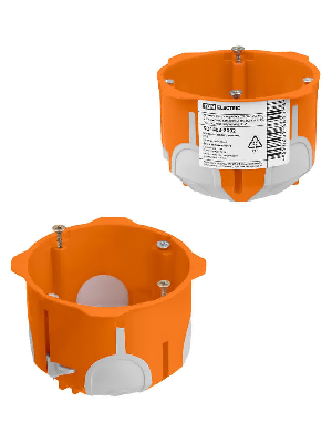 Установочная коробка СП D68х50 мм 2-х компон. саморезы пл. лапки IP30 оранж. инд. штрихкод TDM
