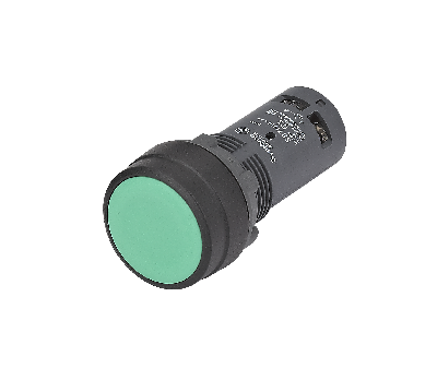 Кнопка моноблочная 22мм зеленая с фиксацией, пластик, 1НО+1НЗ, IP65 SB7