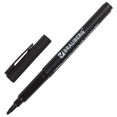 Маркер перманентный черный 1 мм комлект 10 штук, BRAUBERG