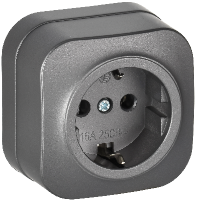 GLORY Розетка 1-местная для открытой установки с заземлением без защитных шторок 16А РС20-3-ХСм сталь матовый IEK