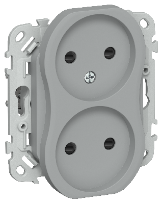 FLITE Розетка 2-местная без заземления с защитными шторками безвинтовое крепление 10А РСш02-1-ФлС серый IEK