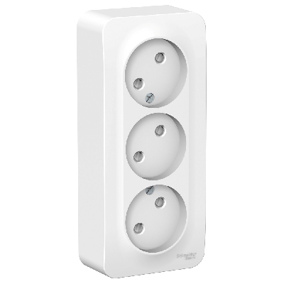 Розетка BLANCA наружная трехпостовая, без заземления, со шторками, с изолирующей пластиной, 16А, 250В, белый