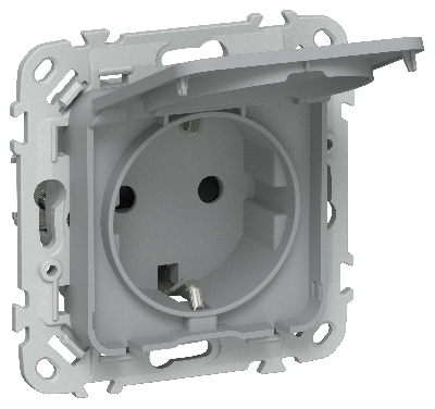 FLITE Розетка с заземлением с защитными шторками и крышкой безвинтовое крепление 16А IP44 РСшкр11-1-44-ФлС серый IEK