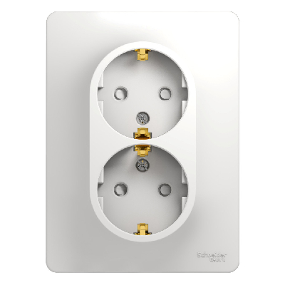 GLOSSA Розетка двойная с заземлением со шторками в сборе белая