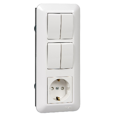 Прима С/У БЛОК: розетка с заземлением + выключатель двухклавишный + выключатель двухклавишный белый