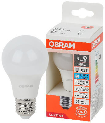 Лампа светодиодная LED Star Грушевидная 9Вт (замена 75Вт), 806Лм, 6500К, цоколь E27 OSRAM