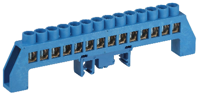 Шина NO-224-113 N ноль в комбинированном изоляторе на DIN-рейку ШНИ-8х12-14-Д-синий