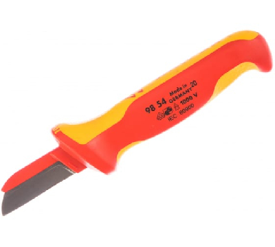 Нож для кабеля VDE 1000V пластиковый обух на лезвии для предупреждения КЗ L-190 мм диэлектрический 2-компонентная рукоятка KN-9854