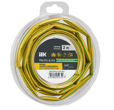 Трубка термоусадочная ТТУ нг-LS 3/1,5 желто-зеленая (2м/упак) IEK