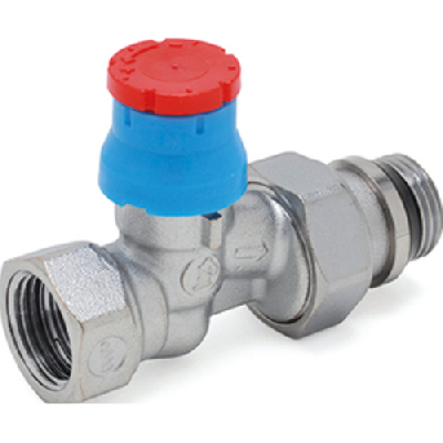 Прямой термостатический клапан 1/2', хромированный, отвод с герметичной прокладкой.