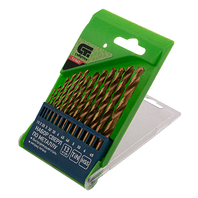 Набор нитридтитан. сверл по металлу, 1,5-6,5мм (через 0,5мм, 3,2мм, 4,8мм), НSS,13 шт.