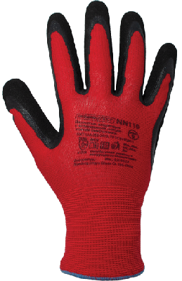 Перчатки нейлоновые бесшовные повышенной прочности со вспененным нитриловым покрытием, цвет красный/черный ArmProtect NN110 р.11