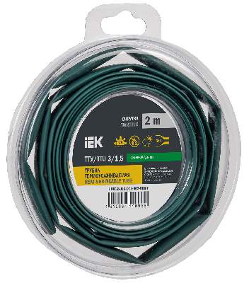 Трубка термоусадочная ТТУ нг-LS 3/1,5 зеленая (2м/упак) IEK