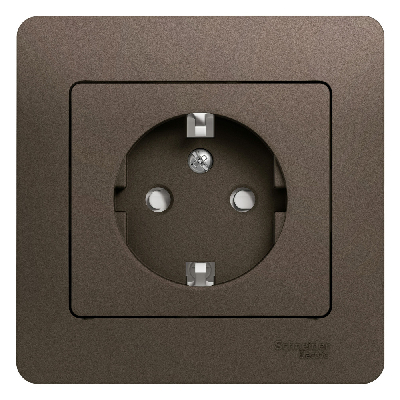 GLOSSA Розетка с заземлением со шторками шоколад в сборе