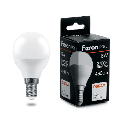 Лампа светодиодная LED 6вт Е14 теплый матовый шар Feron.PRO