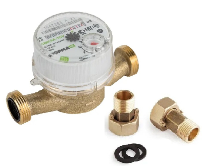 Счетчик воды СВКМ-15 У с комплектом присоединения с обратным клапаном, корпус латунь