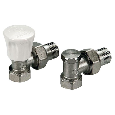 Комплект 1/2' для отопительных приборов: угловой ручной клапан, угловой отсечной клапан.