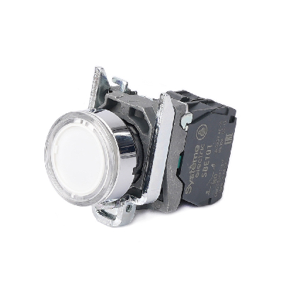 Кнопка SB4 с подсветкой в сборе модульная 22мм белая металл 24ВDC 1НО