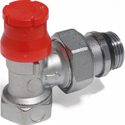 Угловой термостатический клапан 1/2' с предварительной настройкой , хромированный, отвод с герметичной прокладкой.