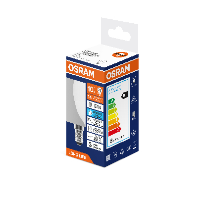 Лампа светодиодная 10Вт 806Лм 6500К Е14 шар 170-250В OSRAM LONG LIFE