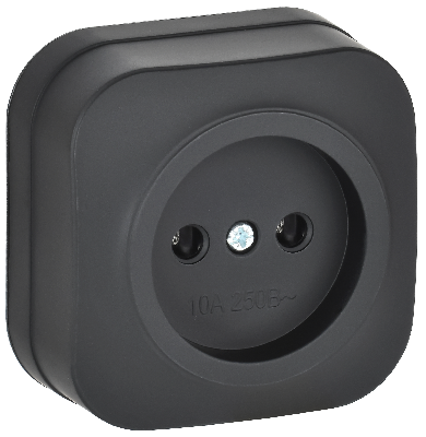 GLORY Розетка 1-местная для открытой установки без заземления без защитных шторок 10А РС20-2-ХЧм черный матовый IEK