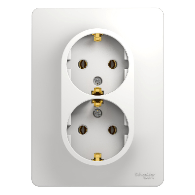 GLOSSA Розетка двойная с заземлением в сборе белая