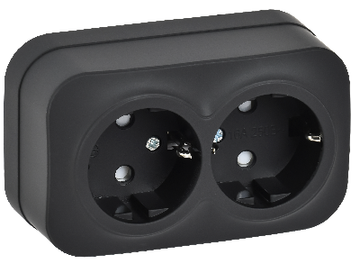 GLORY Розетка 2-местная для открытой установки с заземлением с защитными шторками 16А РСш22-3-ХЧм черный матовый IEK