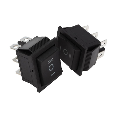 Переключатель клавишный 250В 15А (6c) (вкл)-выкл-(вкл) черный с нейтралью без фиксации