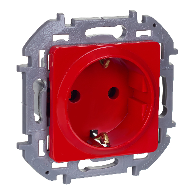 Розетка 1-местная с заземлением с защитными шторками 16А красный INSPIRIA