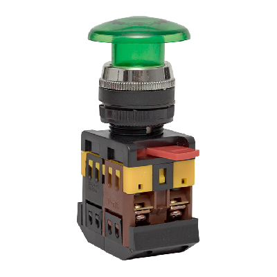 Кнопка AELA-22 Грибок зеленая с подсветкой NO+NC 380В