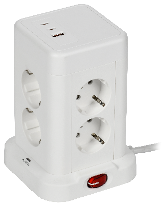 DOMINIC Удлинитель У08K 8 мест 2P+PE 1,5м 3х1,0мм2 16А/250В USB A+C 20Вт белый IEK