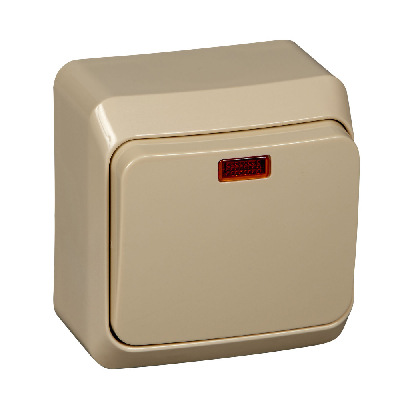 ЭТЮД Выключатель одноклавишный наружный с подсветкой бежевый сх.1