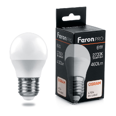 Лампа светодиодная LED 6вт Е27 теплый матовый шар Feron.PRO