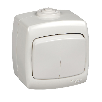 РОНДО Выключатель двухклавишный наружный 250В 6А белый IP44