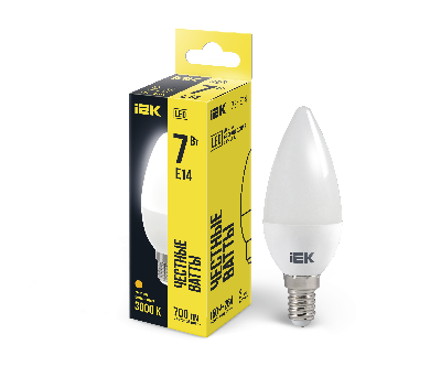 Лампа светодиодная LED 7вт Е14 тепло-белый матовая свеча ECO