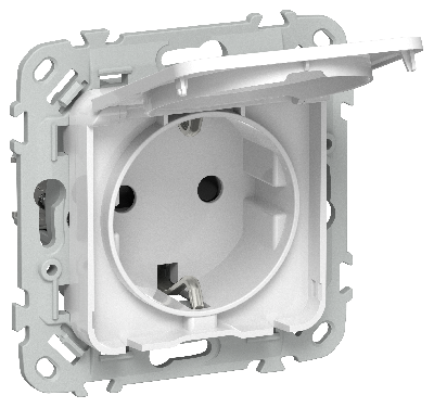 FLITE Розетка с заземлением с защитными шторками и крышкой безвинтовое крепление 16А IP44 РСшкр11-1-44-ФлБ белый IEK