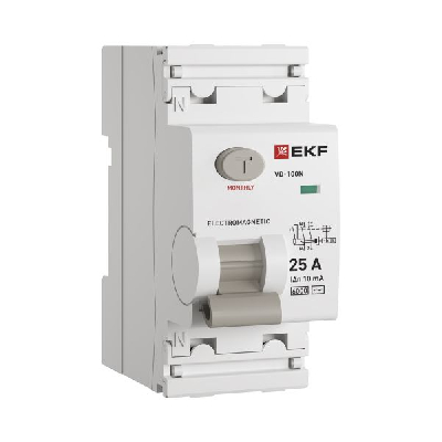 Выключатель дифференциального тока ВД-100N 2P 25А 10мА тип AC эл-мех 6кА PROXIMA