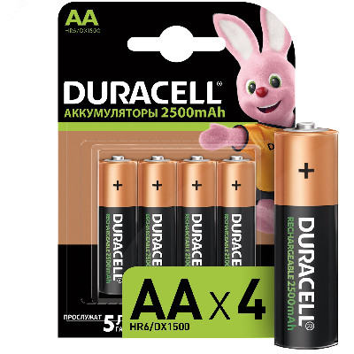 Аккумулятор Duracell HR6-4BL 2400mAh/2500mAh предзаряженный (4/40/15000)