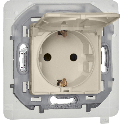 Розетка 2К+З IP 44 с откидной крышкой и шторками немецкий стандарт 16 А 250 В~ INSPIRIA слоновая кость