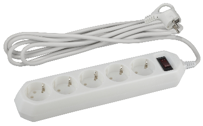 Сетевой фильтр USF-5es-1.5m-W с базовой защитой с заземлением с выключателем 5 розеток 1,5м 10А белый