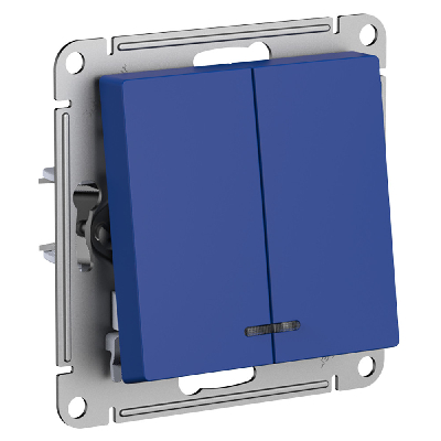 ATLASDESIGN выключатель двухклавишный с подсветкой, сх.5а, 10АХ, механизм, АКВАМАРИН