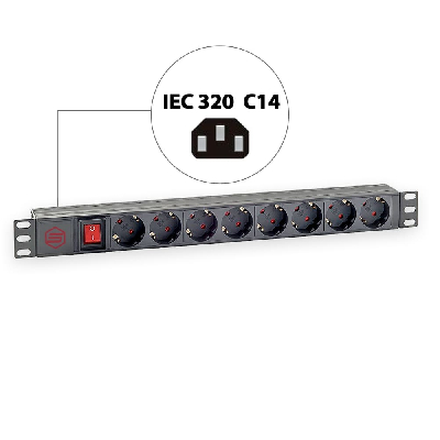 Блок розеток 19' на 8 розеток. выключатель. гнездо C14 под шнур
