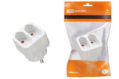 Блок на 2 гнезда 2П 2,5 А 250 B под плоскую вилку белый TDM