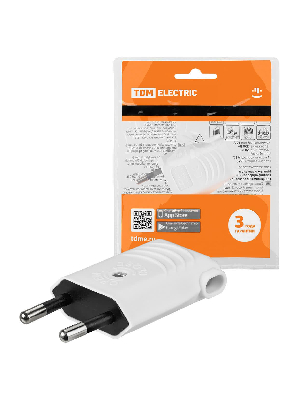 Вилка без заземления белая 10А 250В (евровилка CEE 7/16) угловой вывод проводника