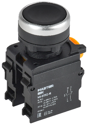 Кнопка d=22мм 1NO+1NC чёрная MASTER IEK